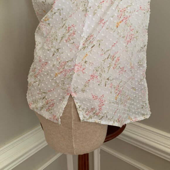 Seaplane Cotton Swiss Dot Split Neck Popover Long Roll Tab Sleeves Blouse XXS - Picture 9 of 12